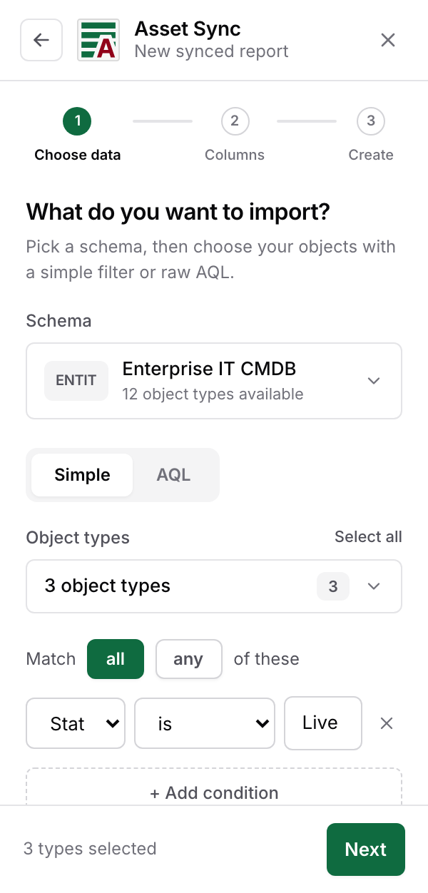The simple filter with the match toggle and one condition row